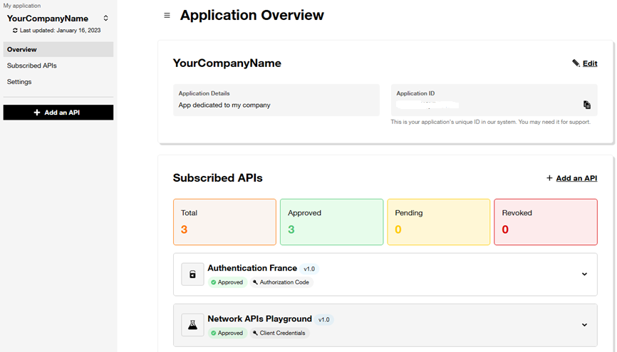 Application information screen in the new OD console