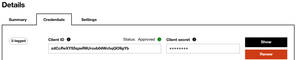 Credentials tab in My Apps