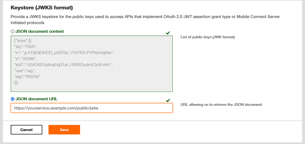 Orange Developer - AppDetails / Settings - JWKS URI